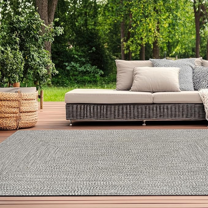 nuLOOM 8' Square Solid Hand Braided Indoor/Outdoor Area Rug, Pet-Friendly, High Traffic, Weather Resistant, for Patio, Balcony, Bedroom, Living, Dining Room, Wynn Salt and Pepper