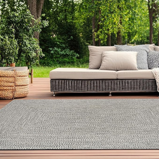 nuLOOM 8' Square Solid Hand Braided Indoor/Outdoor Area Rug, Pet-Friendly, High Traffic, Weather Resistant, for Patio, Balcony, Bedroom, Living, Dining Room, Wynn Salt and Pepper