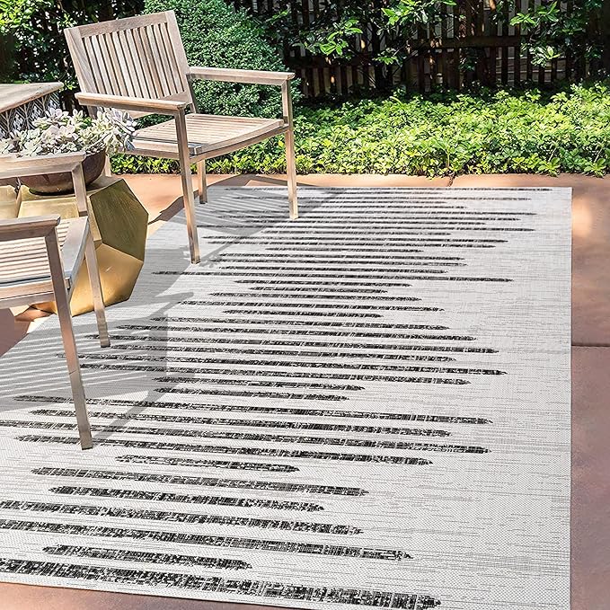 JONATHAN Y Stripe Geometric Indoor Outdoor Area Rug 6X9 Ivory/Black, Zolak Berber for Backyard, Patio, Porch, Easy-Cleaning, High Traffic, Pet-Friendly, Non-Shedding (SMB124D-6)