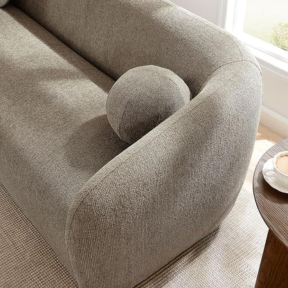 Modway Holland 85 Inch Minimalist Curved Back Sofa in Taupe – Chenille Fabric Sofa with Ball Throw Pillows and Wood Feet – Modern 3-Seater Couch for Living Room
