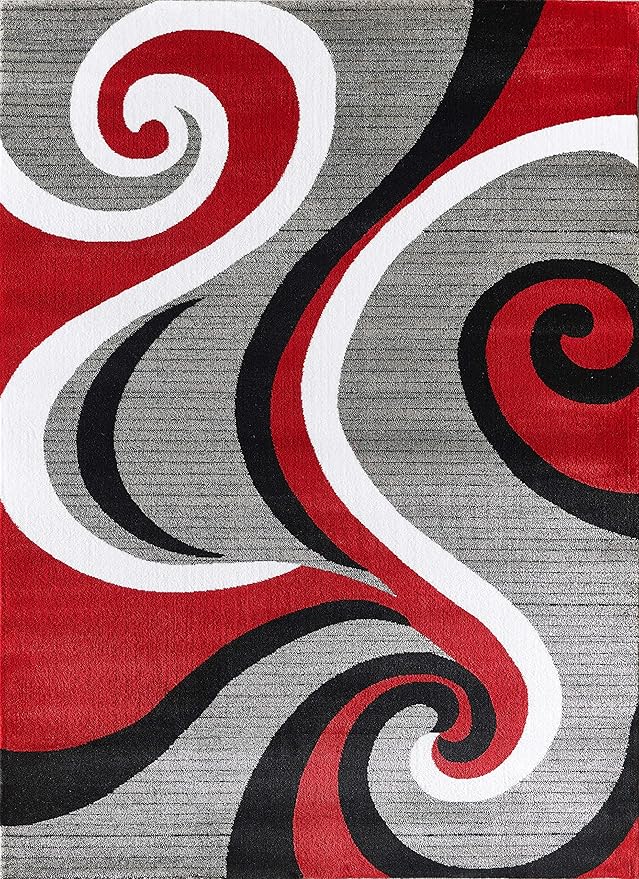GLORY RUGS Modern Area Rug 8x10 Red Gray Swirls Carpet Bedroom Living Room Contemporary Dining Accent Sevilla Collection 4817 (8x10, Red)