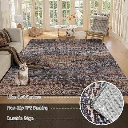 RUGSURE Washable Area Rug - 1/6 Thick - Stain & Water Resistant Non-Slip - Resistant Rug for Living Room, Bedroom, Nursery, Pet & Child Friendly, Vintage Charm Area Rugs (Rust, 8' x 10')