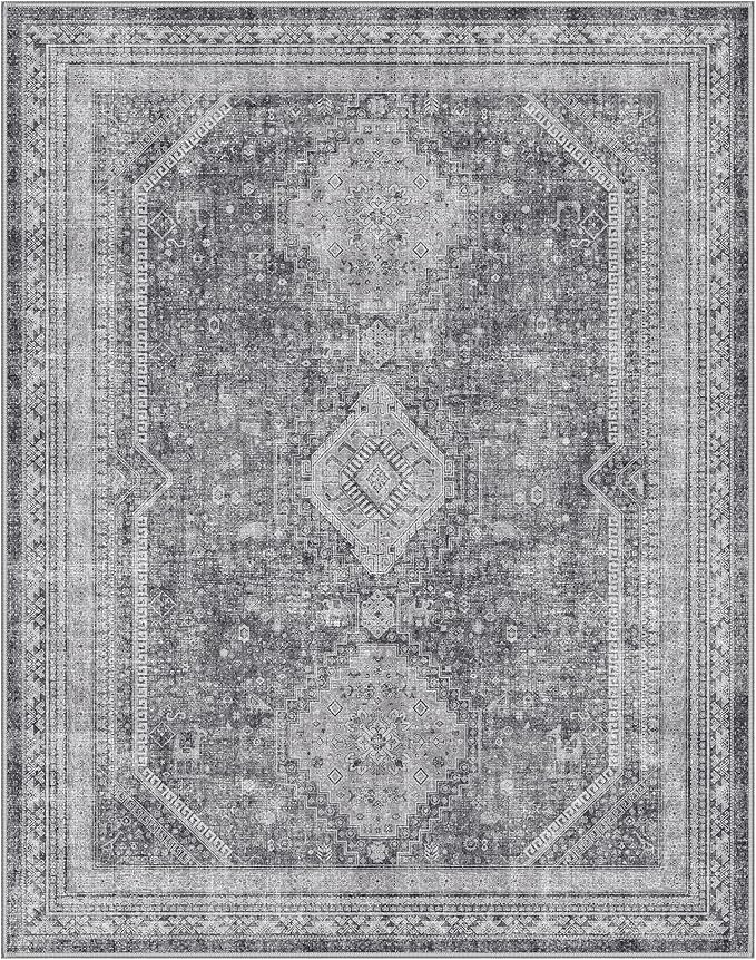 GENIMO 3x5 Area Rugs for Living Room, Machine Washable Non Slip Rugs, Low Pile Lightweight Print Rug for Bedroom, Dining Room, Home Office, Vintage Grey