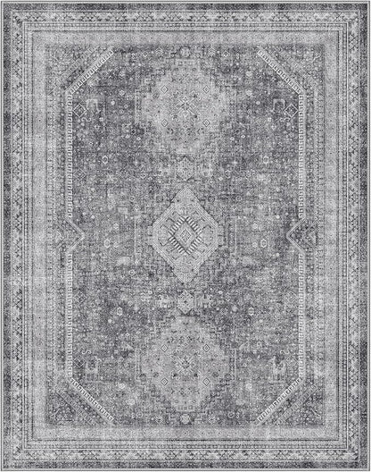 GENIMO 3x5 Area Rugs for Living Room, Machine Washable Non Slip Rugs, Low Pile Lightweight Print Rug for Bedroom, Dining Room, Home Office, Vintage Grey
