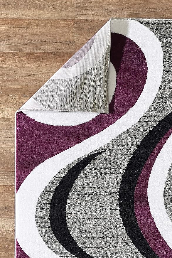 GLORY RUGS Modern Area Rug Swirls Carpet Bedroom Living Room Contemporary Dining Accent Sevilla Collection 4817 (4x6, Purple)