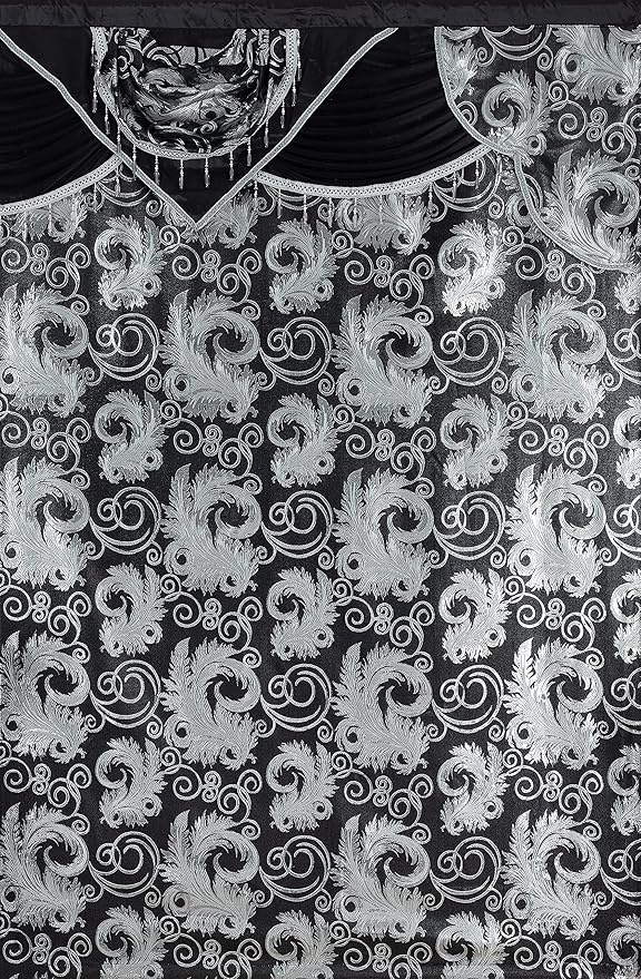 GLORY RUGS Jacquard Luxury Window 2 Panel Set Black Curtain with Attached Valance and Backing Bedroom Living Room Dining 2 Curtains 55x84 inches Each Jana