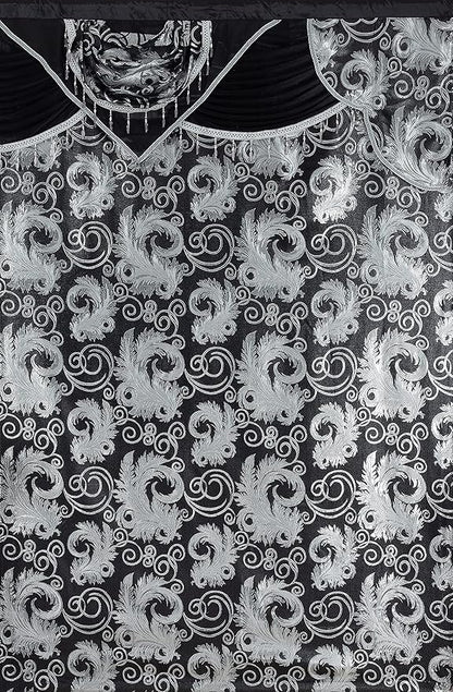 GLORY RUGS Jacquard Luxury Window 2 Panel Set Black Curtain with Attached Valance and Backing Bedroom Living Room Dining 2 Curtains 55x84 inches Each Jana