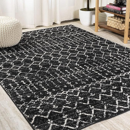 JONATHAN Y Boho Vintage Diamond Black/Ivory Indoor Area Rug 5X8 ft, Moroccan Hype for Living Room, Bedroom, Kitchen, Office, Easy-Cleaning, High Traffic, Pet-Friendly, Non-Shedding (MOH101D-5)