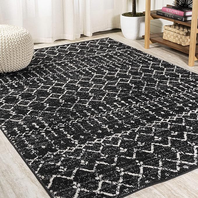 JONATHAN Y Boho Vintage Diamond Black/Ivory Indoor Area Rug 8X10 ft, Moroccan Hype for Living Room, Bedroom, Kitchen, Office, Easy-Cleaning, High Traffic, Pet-Friendly, Non-Shedding (MOH101D-8)