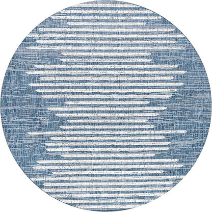 JONATHAN Y Stripe Geometric Indoor Outdoor Round Area Rug 6 Ft Blue/Ivory, Zolak Berber for Backyard, Patio, Porch, Easy-Cleaning, High Traffic, Pet-Friendly, Non-Shedding (SMB124C-6R)