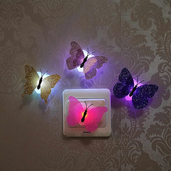 3D LED Butterfly Night Lights, 20Pcs Single and Double Butterfly Decoration Light, Glowing Flash Wall Stickers Light for Bedroom, Garden, Backyard, Party, Lawn, Living Room Decor