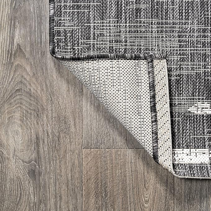 JONATHAN Y Stripe Geometric Indoor Outdoor Square Area Rug 8X8 Black/Ivory, Zolak Berber for Backyard, Patio, Porch, Easy-Cleaning, High Traffic, Pet-Friendly, Non-Shedding (SMB124E-8SQ)