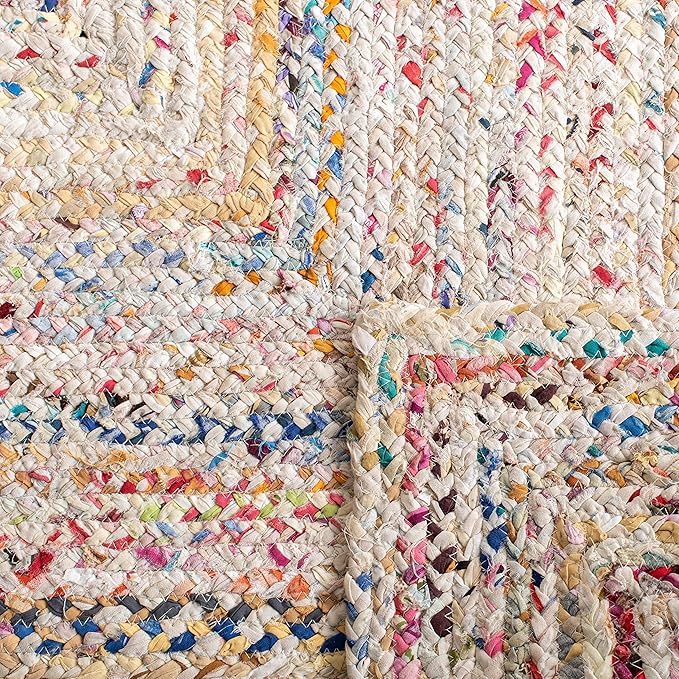 SAFAVIEH Braided Collection Runner Rug - 2'3" x 19', Ivory & Multi, Handmade Woven Cotton, Boho Reversible Style, Ideal for Living Room, Bedroom, Hallway (BRD210B)