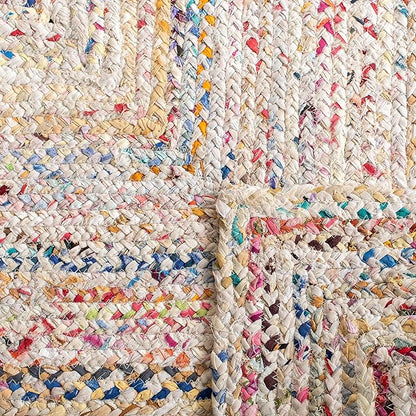 SAFAVIEH Braided Collection Runner Rug - 2'3" x 19', Ivory & Multi, Handmade Woven Cotton, Boho Reversible Style, Ideal for Living Room, Bedroom, Hallway (BRD210B)