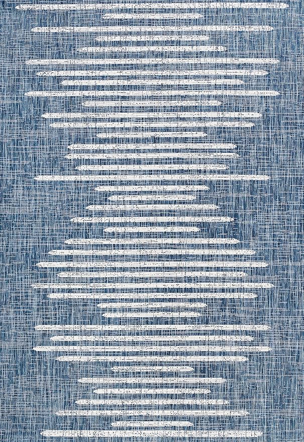 JONATHAN Y Stripe Geometric Indoor Outdoor Area Rug 3X5 Blue/Ivory, Zolak Berber for Backyard, Patio, Porch, Easy-Cleaning, High Traffic, Pet-Friendly, Non-Shedding (SMB124C-3)