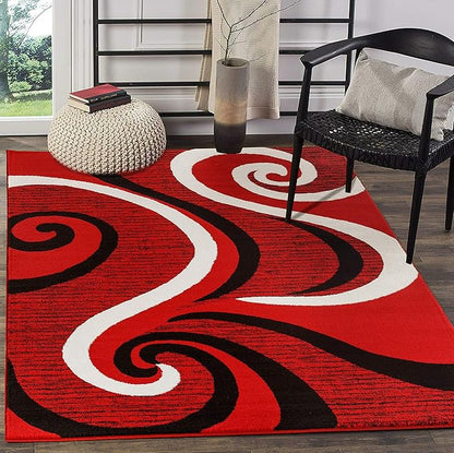 GLORY RUGS Modern Area Rug Swirls Carpet Bedroom Living Room Contemporary Dining Accent Sevilla Collection 4817A (4x6, Red)