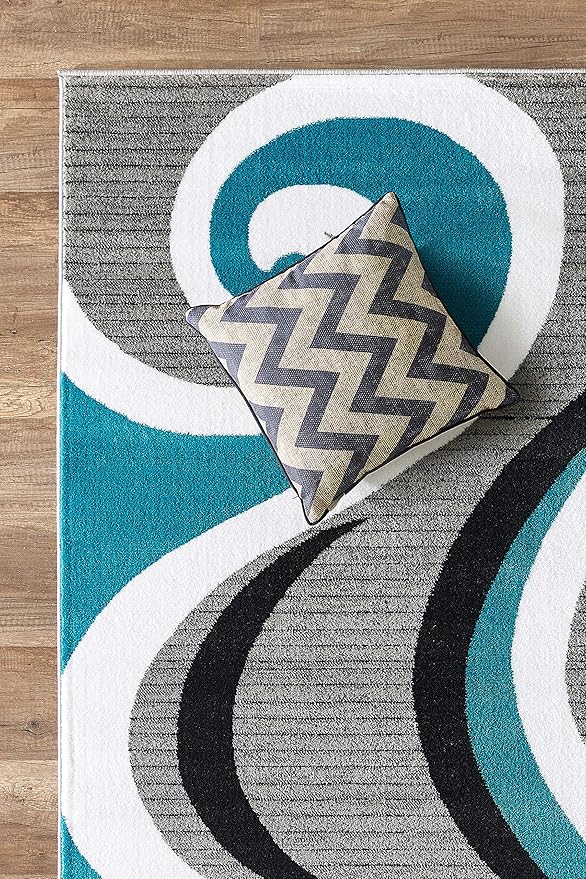 GLORY RUGS Modern Area Rug 5x7 Turquoise Swirls Carpet Bedroom Living Room Contemporary Dining Accent Sevilla Collection 4817 (5x7, Turkaz)