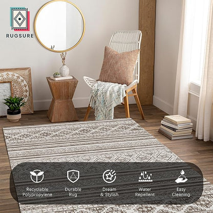 RUGSURE Washable Area Rugs 8' x 10' - 1/6 Thick - Moroccan-Inspired -Stain & Water Resistant Non-Slip - Resistant Rug for Living Room, Bedroom, Nursery, Pet & Child Friendly (Brown)