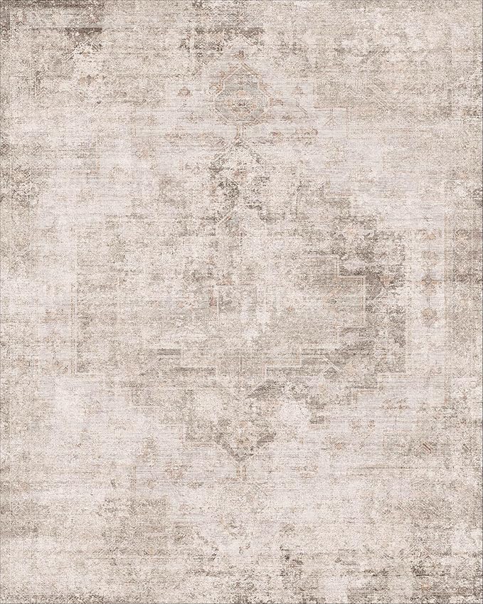 Washable Beige Brown Rugs for Entryway Indoor - 3x5 Throw Rug for Large Kitchen, Bedroom Bedside, Bathroom, Mudroom, Mordern Abstract Medallion Light Brown Décor, Non Slip Low Pile Fade Resistant