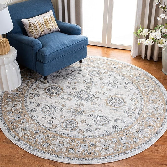 SAFAVIEH Isabella Collection 5'3" Round Cream/Beige ISA940B Traditional Oriental Non-Shedding Living Room Bedroom Area Rug