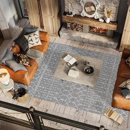 JONATHAN Y Boho Vintage Diamond Gray/Ivory Indoor Area Rug 5X8 ft, Moroccan Hype for Living Room, Bedroom, Kitchen, Office, Easy-Cleaning, High Traffic, Pet-Friendly, Non-Shedding (MOH101C-5)