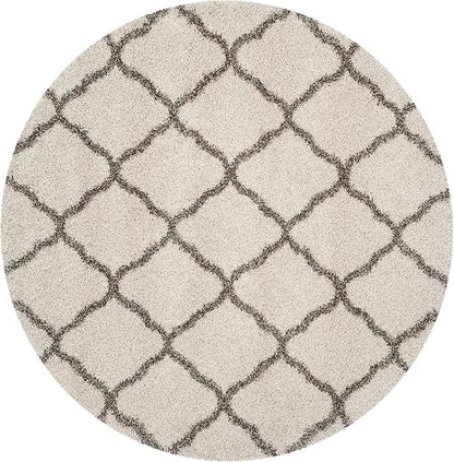 SAFAVIEH Hudson Shag Collection Area Rug - 9' Round, Ivory & Grey, Moroccan Trellis Design, Non-Shedding & Easy Care, 2-inch Thick Ideal for High Traffic Areas in Living Room, Bedroom (SGH283A)
