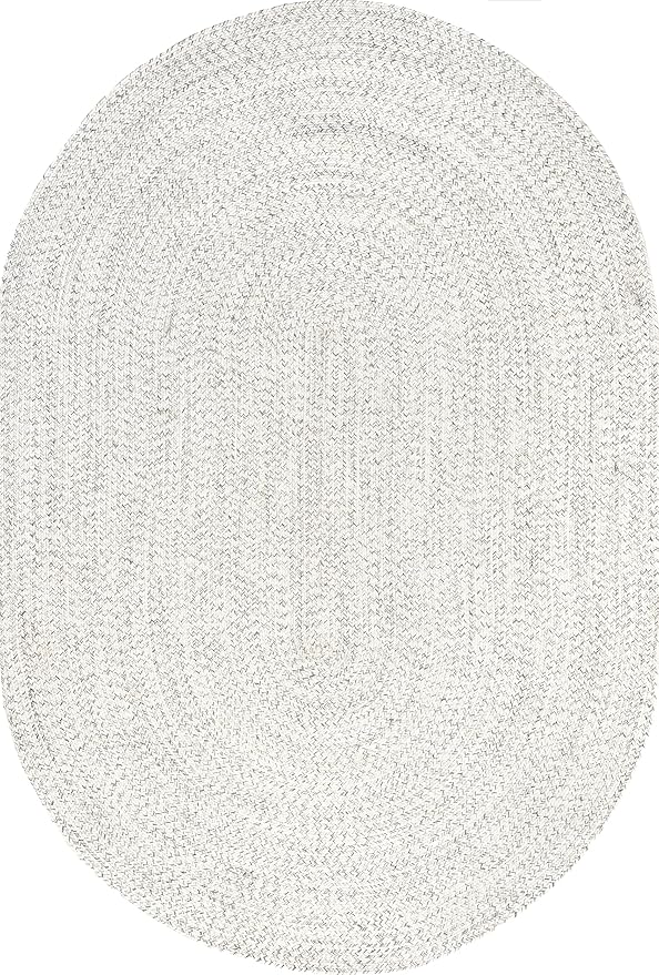 nuLOOM Oval 5' x 8' Solid Hand Braided Indoor/Outdoor Area Rug, Pet-Friendly, High Traffic, Weather Resistant, for Patio, Balcony, Bedroom, Living, Dining Room, Wynn Ivory