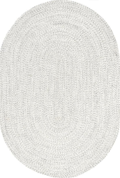 nuLOOM Oval 5' x 8' Solid Hand Braided Indoor/Outdoor Area Rug, Pet-Friendly, High Traffic, Weather Resistant, for Patio, Balcony, Bedroom, Living, Dining Room, Wynn Ivory