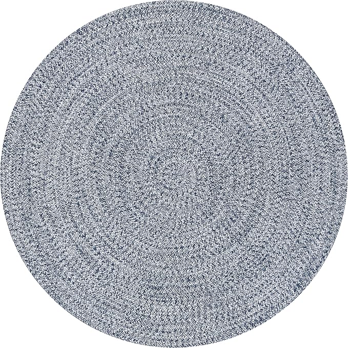 nuLOOM 8' Round Solid Hand Braided Indoor/Outdoor Area Rug, Pet-Friendly, High Traffic, Weather Resistant, for Patio, Balcony, Bedroom, Living, Dining Room, Wynn Navy