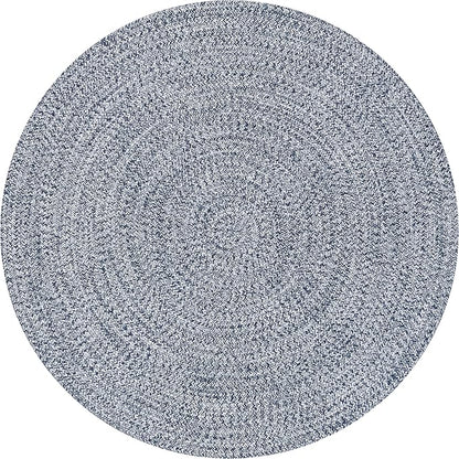 nuLOOM 8' Round Solid Hand Braided Indoor/Outdoor Area Rug, Pet-Friendly, High Traffic, Weather Resistant, for Patio, Balcony, Bedroom, Living, Dining Room, Wynn Navy