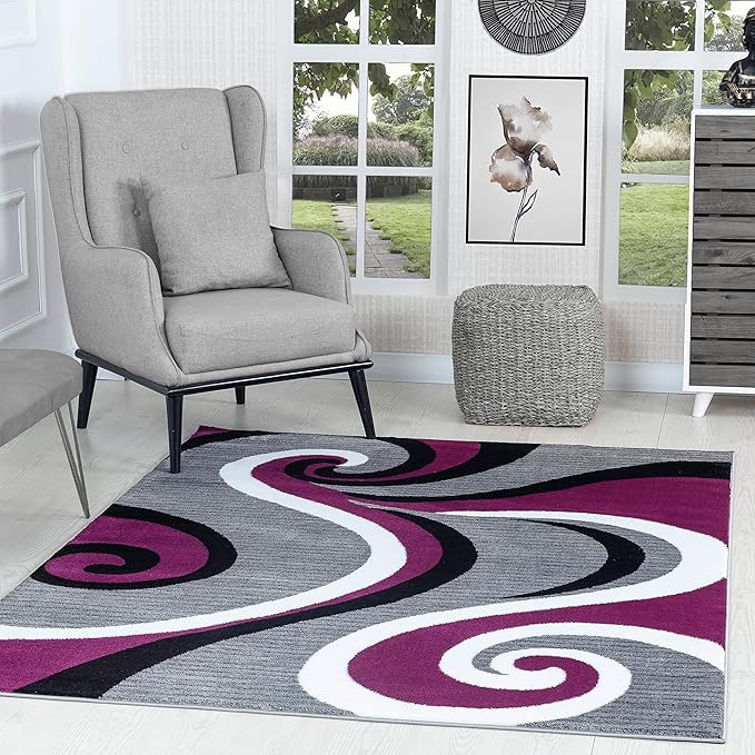 GLORY RUGS Black Area Rug 5x7 Purple Gray Modern Carpet Bedroom Living Room Contemporary Dining Accent Sevilla Collection 4817A (Purple)
