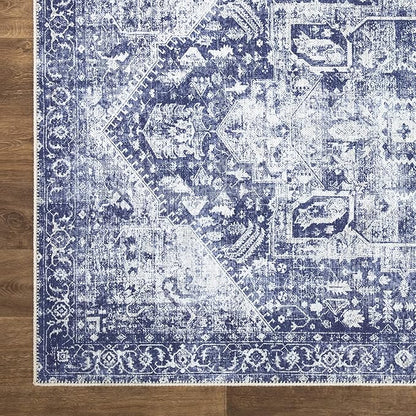 Bloom Rugs Washable Non-Slip 3' x 5' Rug - Blue/Ivory Traditional Area Rug for Living Room, Bedroom, Dining Room, and Kitchen - Exact Size: 3' x 5'