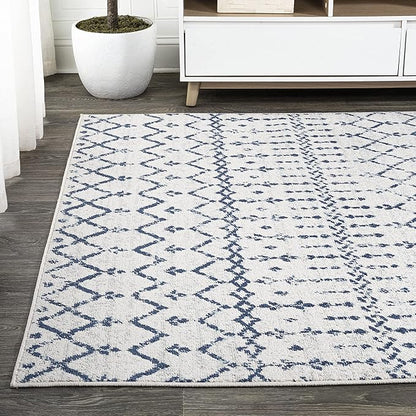 JONATHAN Y Boho Vintage Diamond Cream/Navy Indoor Area Rug 4X6 ft, Moroccan Hype for Living Room, Bedroom, Kitchen, Office, Easy-Cleaning, High Traffic, Pet-Friendly, Non-Shedding (MOH101F-4)