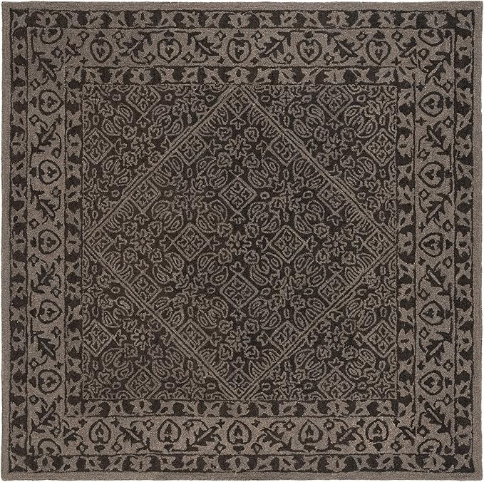 SAFAVIEH Dip Dye Collection Area Rug - 9' Square, Dark Grey, Geometric Design, Ideal for High Traffic Areas in Living Room, Bedroom, Dining (DDY151H)