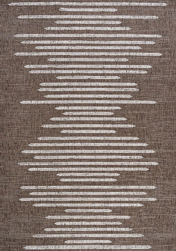 JONATHAN Y Stripe Geometric Indoor Outdoor Area Rug 4X6 Brown/Beige, Zolak Berber for Backyard, Patio, Porch, Easy-Cleaning, High Traffic, Pet-Friendly, Non-Shedding (SMB124B-4)