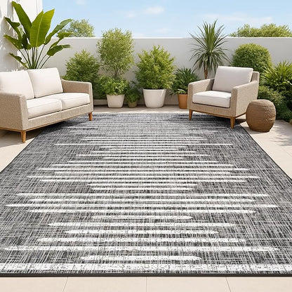 JONATHAN Y Stripe Geometric Indoor Outdoor Area Rug 4X6 Black/Ivory, Zolak Berber for Backyard, Patio, Porch, Easy-Cleaning, High Traffic, Pet-Friendly, Non-Shedding (SMB124E-4)