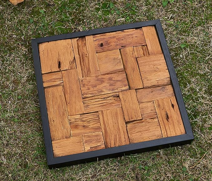 Greenage Reclaimed Teak Wood Wall Decor 17"x17" Farmhouse Square Wall Art Rustic Wooden Wall Hanging Decoration Rectangular Geometric Framed Wall Panel Shape for Home Living Room Bedroom