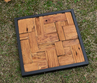 Greenage Reclaimed Teak Wood Wall Decor 17"x17" Farmhouse Square Wall Art Rustic Wooden Wall Hanging Decoration Rectangular Geometric Framed Wall Panel Shape for Home Living Room Bedroom
