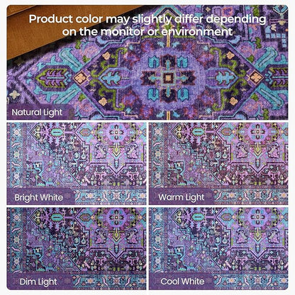 Kokia 4x6 Washable Area Rugs Violet Purple with Vintage Orient Design, Soft Rug for Living Room or Bedroom, Non-Slip Low Pile Stain Resistance Features, Distressed Medallion Pattern