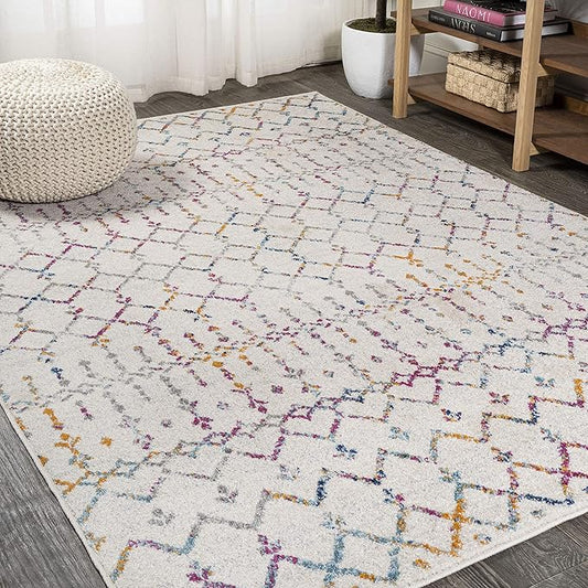 JONATHAN Y Boho Vintage Diamond Ivory/Multi Indoor Area Rug 5X8 ft, Moroccan Hype for Living Room, Bedroom, Kitchen, Office, Easy-Cleaning, High Traffic, Pet-Friendly, Non-Shedding (MOH101E-5)