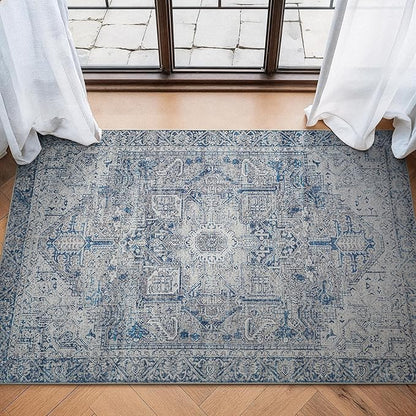 Bloom Rugs Washable Non-Slip 3' x 5' Rug - Blue/Gray Traditional Area Rug for Living Room, Bedroom, Dining Room, and Kitchen - Exact Size: 3' x 5'