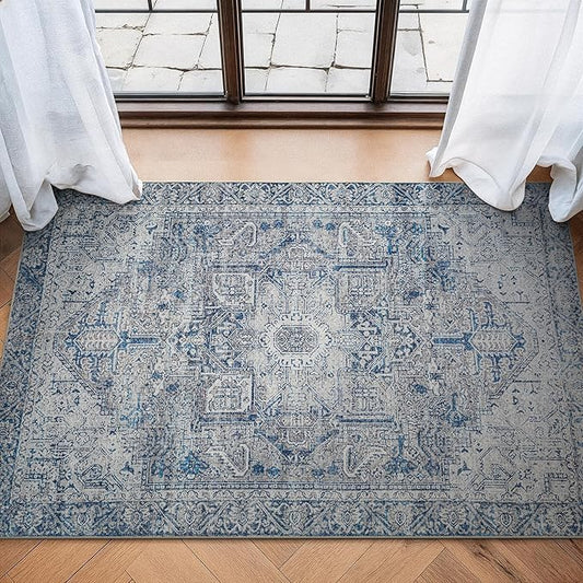 Bloom Rugs Washable Non-Slip 3' x 5' Rug - Blue/Gray Traditional Area Rug for Living Room, Bedroom, Dining Room, and Kitchen - Exact Size: 3' x 5'