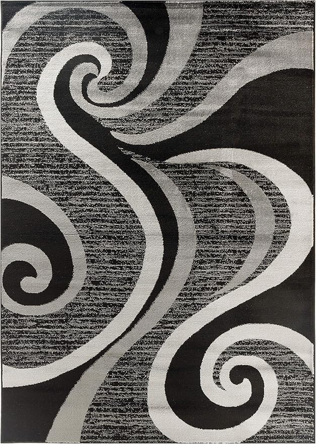 GLORY RUGS Modern Area Rug 5x7 Black Gray Swirls Carpet Bedroom Living Room Contemporary Dining Accent Sevilla Collection 4817A (5x7, Black)