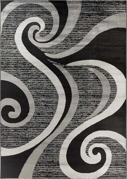 GLORY RUGS Modern Area Rug 5x7 Black Gray Swirls Carpet Bedroom Living Room Contemporary Dining Accent Sevilla Collection 4817A (5x7, Black)