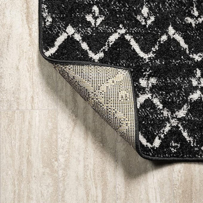 JONATHAN Y Boho Vintage Diamond Black/Ivory Round Area Rug 6 ft, Moroccan Hype for Living Room, Bedroom, Kitchen, Office, Easy-Cleaning, High Traffic, Pet-Friendly, Non-Shedding (MOH101D-6R)