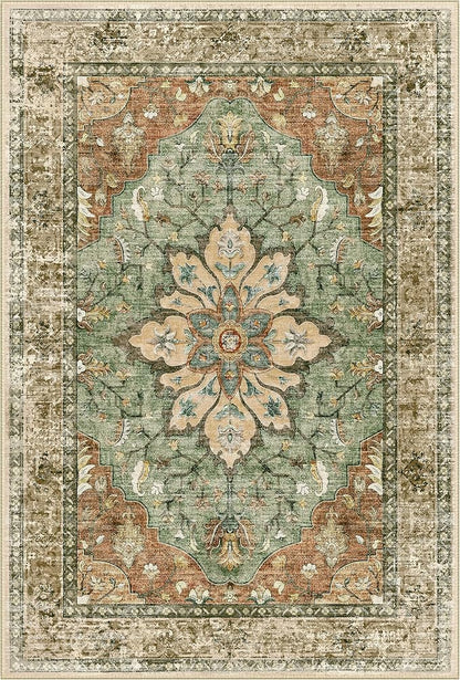 RELEANY Area Rugs 3'x20' Runner Rug Non Slip Washable for Kitchen Hallway Bedroom Beside Laundry Room Bathroom Rug, Floor Carpet, Brick Red Rust Neutral Brown Burnt Orange Green