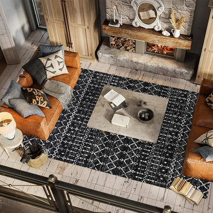 JONATHAN Y Boho Vintage Diamond Black/Ivory Indoor Area Rug 3X5 ft, Moroccan Hype for Living Room, Bedroom, Kitchen, Office, Easy-Cleaning, High Traffic, Pet-Friendly, Non-Shedding (MOH101D-3)