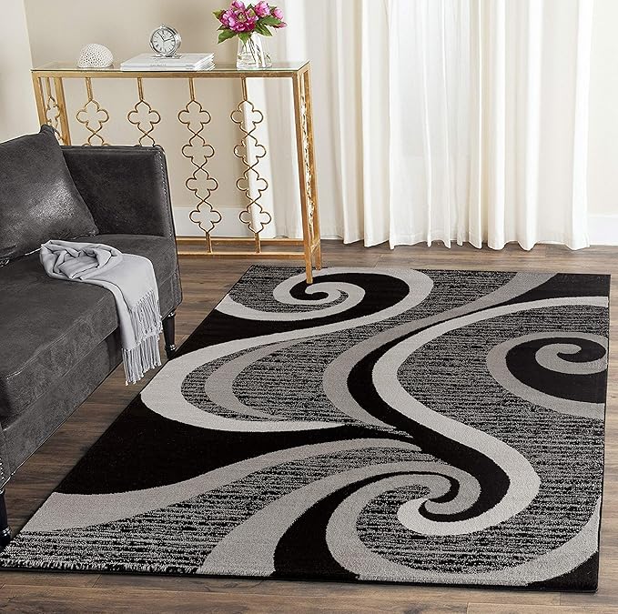 GLORY RUGS Modern Area Rug 5x7 Black Gray Swirls Carpet Bedroom Living Room Contemporary Dining Accent Sevilla Collection 4817A (5x7, Black)