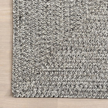 nuLOOM 8' Square Solid Hand Braided Indoor/Outdoor Area Rug, Pet-Friendly, High Traffic, Weather Resistant, for Patio, Balcony, Bedroom, Living, Dining Room, Wynn Salt and Pepper