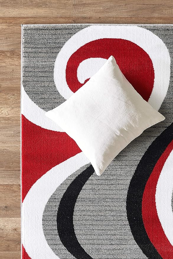 GLORY RUGS Modern Area Rug 8x10 Red Gray Swirls Carpet Bedroom Living Room Contemporary Dining Accent Sevilla Collection 4817 (8x10, Red)